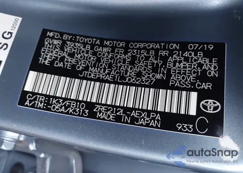 2020 Toyota Corolla Le z USA, uszkodzony, nr VIN JTDEPRAE1LJ062327